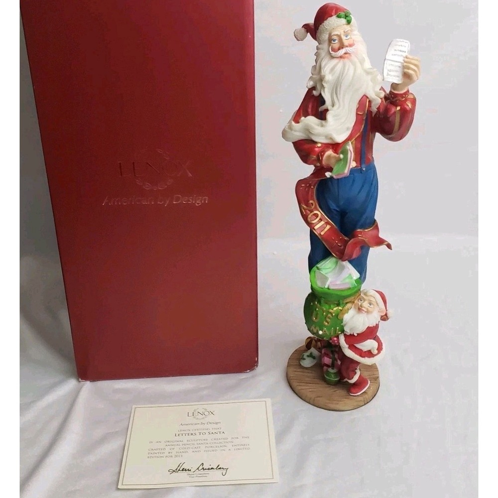 Lenox 2011 Letters To Santa Pencil Santa 12.5" Figurine Christmas EUC. Box + COA